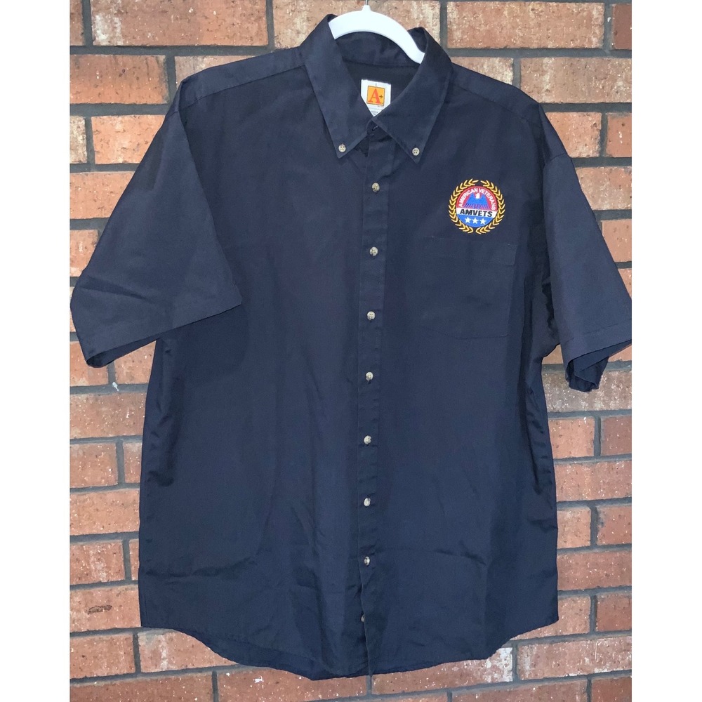 A+ by SAI Mens AMVETS American Veterans Embroidered Short Sleeve Shirt Navy L‎